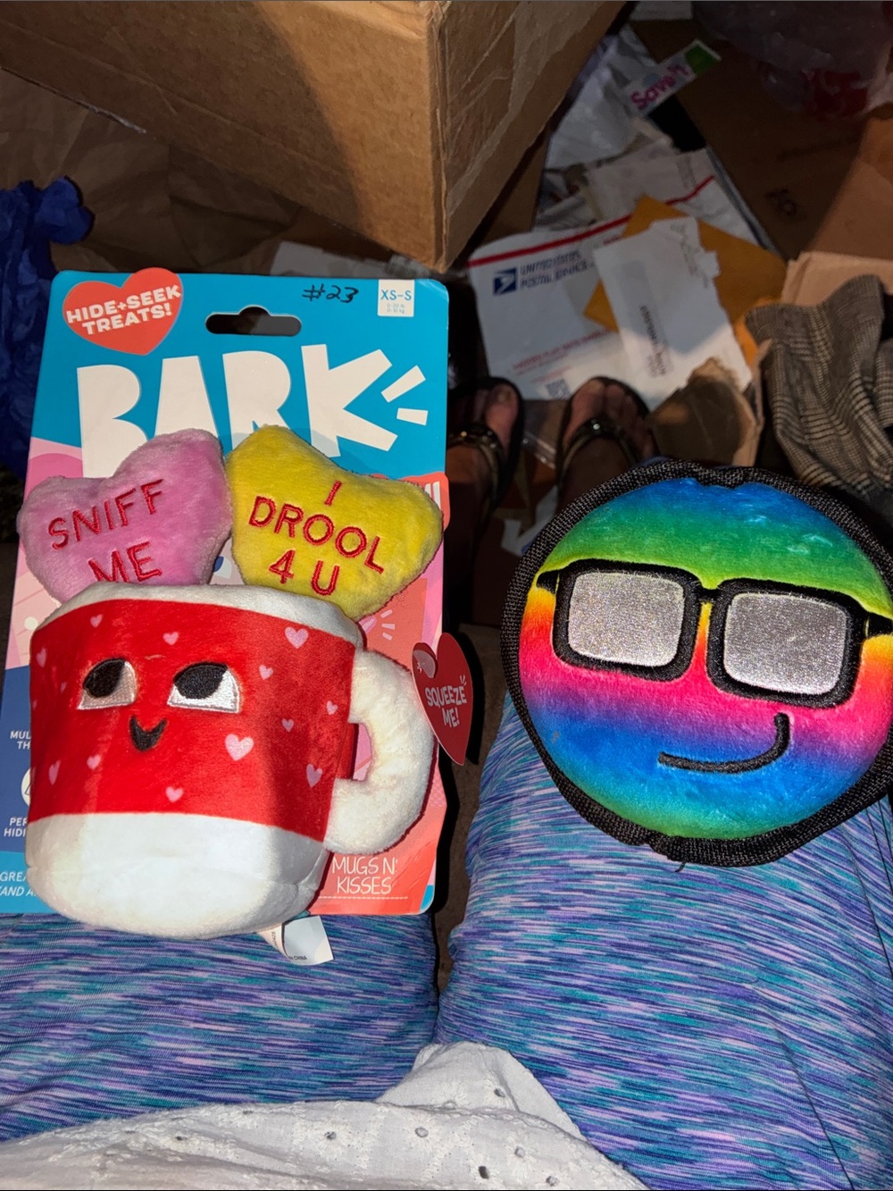 Bark Red Heart Mug dog toy with Rainbow Emoji Sidekick toy